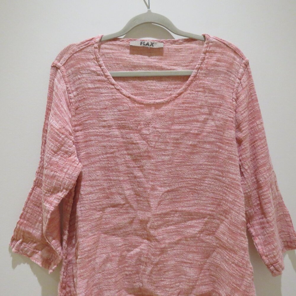 FLAX Linen Blend Textured Tunic Top in Light Red Lagenlook Flowy Comfy - Picture 3 of 14